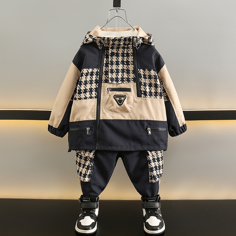 5981 traje de niño 2024 ropa casual de primavera y otoño para niños nuevos, traje de dos piezas a juego de colores de otoño para niños guapos