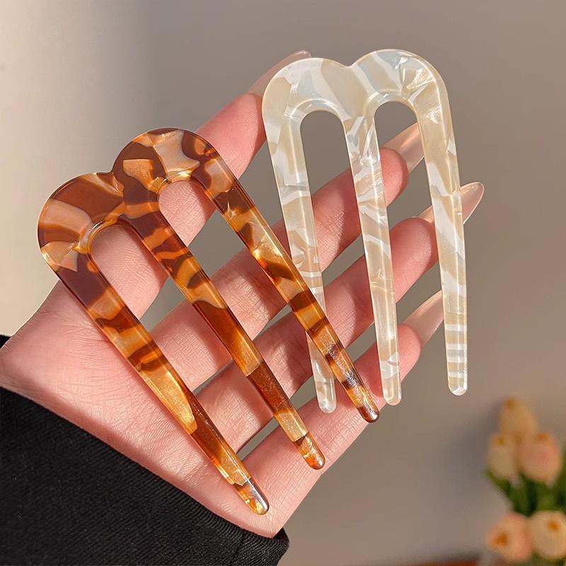 Horquilla en forma de U de tres dientes de ácido acético para mujer 2025 nuevo estilo de alta calidad, peinado, cabello, horquilla, tocado