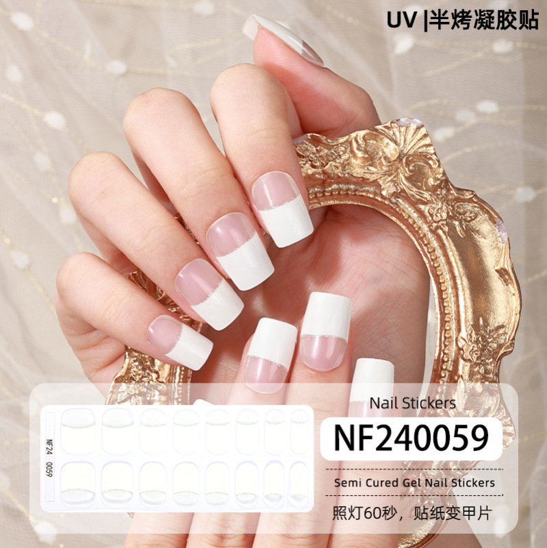 正祥跨境新款法式豹纹半固化凝胶美甲贴少女防水半烤照灯UV指甲贴|undefined