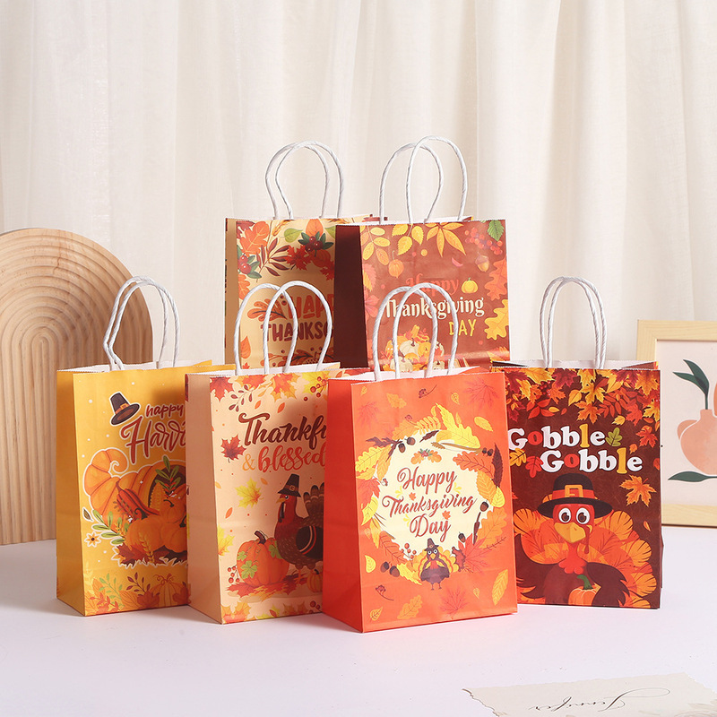 Kraft Paper Printed Tote Bag Thanksgiving Party Gift Bag Kraft Paper Bag Shopping Clothing Packaging Kraft Paper Printed Tote Bag Thanksgiving Party Gift Bag Kraft Paper Bag Shopping Clothing Packaging