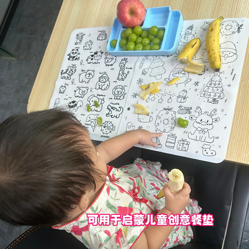 圣诞卡通硅胶涂鸦垫开学创意卡通餐垫硅胶画垫涂鸦画板可涂色清洗|undefined