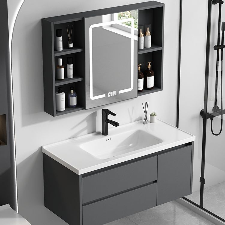 Thickened Bathroom Cabinet with Integrated Ceramic Washbasin, Smart Light Luxury Washbasin, Modern Minimalist Bathroom