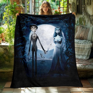 Cross-border supply of film corpse bride print large sofa soft warm flannel throw blanket creative blanket