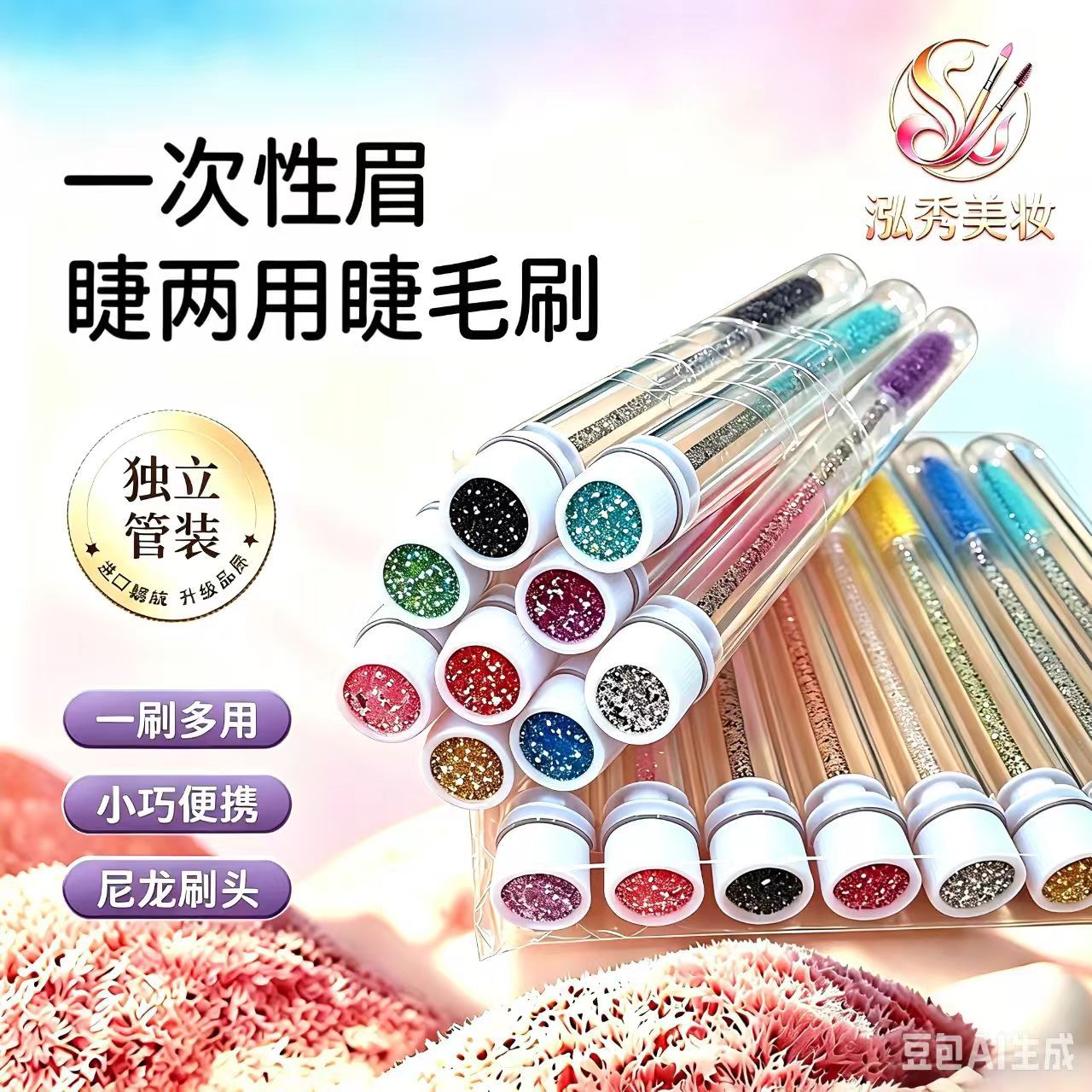Cross-Border Flash Diamond Tube Eyelash Brush Eyelash Comb Pineapple Fish Scale Eyelash Curler Crystal Rod Portable Makeup Brush