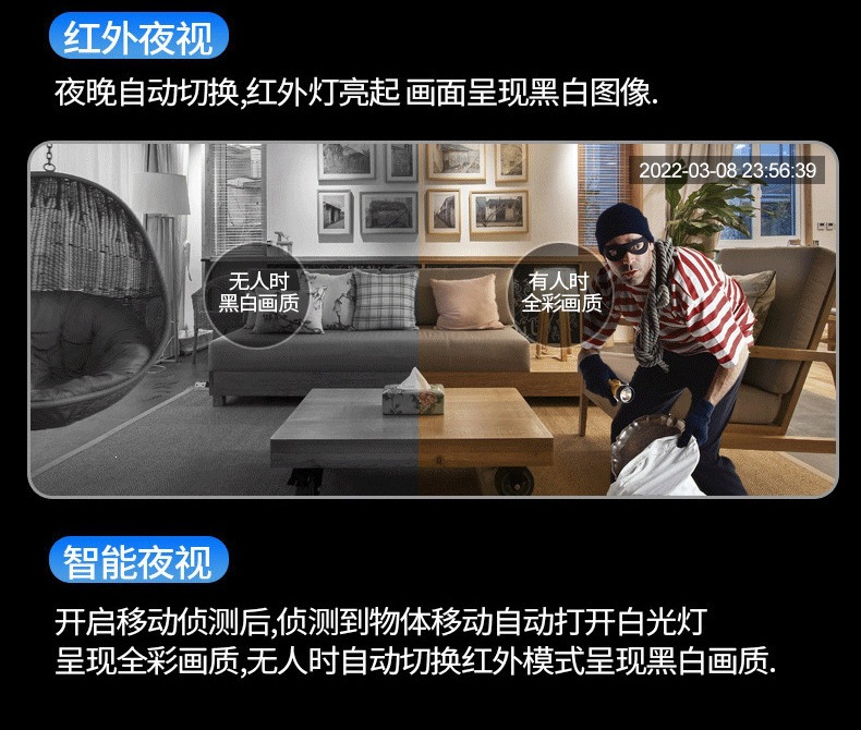 V380双镜头4G高清夜视智能监控摄像头室内家用wifi手机远程监控头