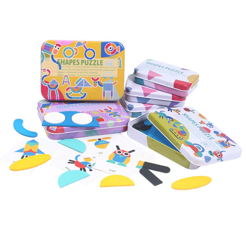 Weiweihu rompecabezas de madera para niños rompecabezas caja de hierro formas geométricas inteligencia rompecabezas rompecabezas divertido juguete