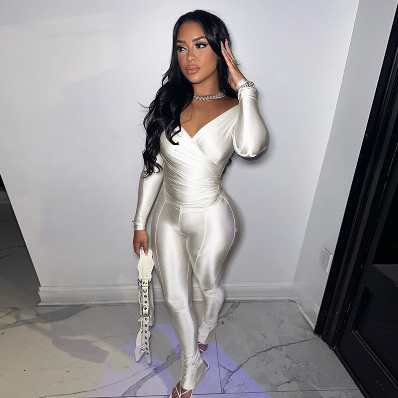 Damen Jumpsuit Schulterfrei Mit Hoher Taille Enges Sportset_voghion.com