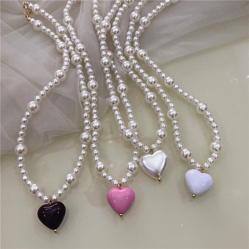 Love Pearl Necklace ~ Korean version of summer fresh and sweet girly heart clavicle chain ins niche design necklace