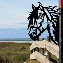 跨境热销爆款黑色金属马匹篱笆雕塑户外花园围栏装饰铁艺马树插