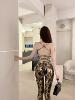 Sexy backless yoga high waist hot stamping slim fitting jumpsuit