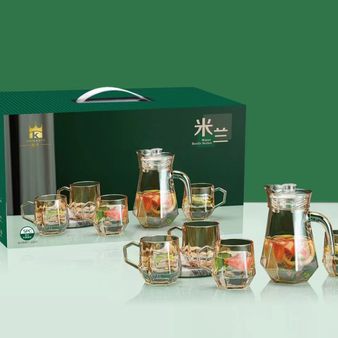 Moda Lila olla conjunto de cinco piezas hogar de gran capacidad botella de agua fría jugo olla a prueba de explosión de alta temperatura resistente tetera venta al por mayor