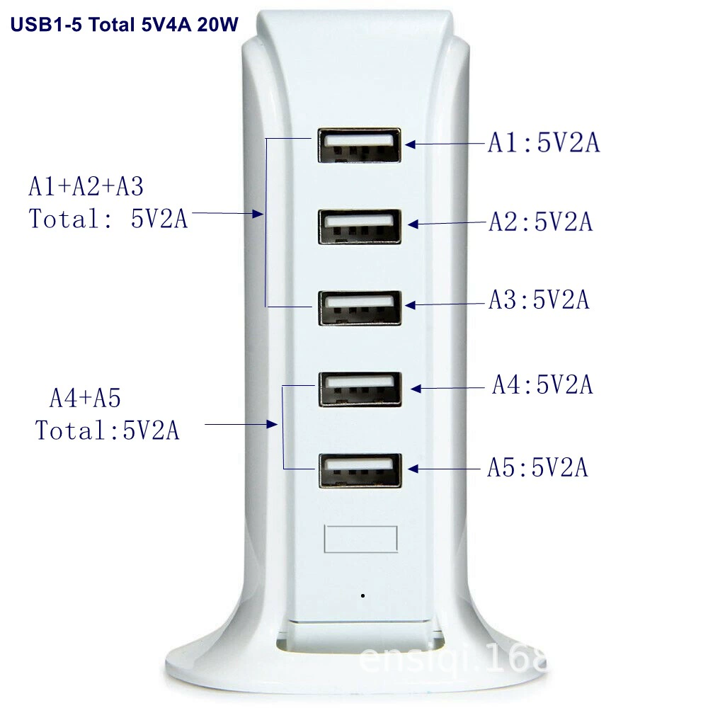 Многоразъемное USB-зарядное устройство 5 портов, парусное судно USB-гнездо 5V4A20W настольное вертикальное зарядное устройство, фабрика прямой поставки