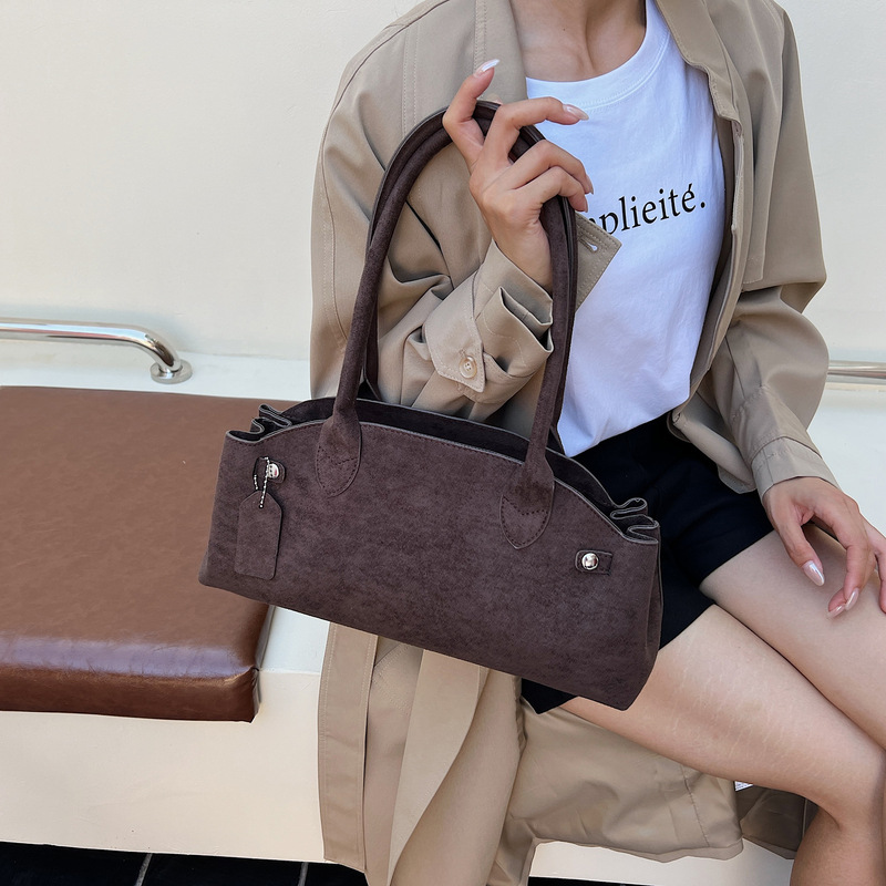 通勤复古麂皮绒包包女2025新款时尚小众百搭单肩腋下包上班手提包|undefined