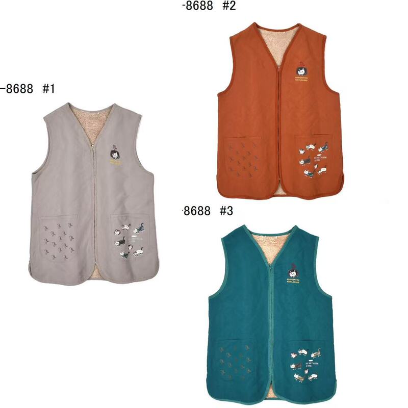 Japanese Kusuguru Authentic Embroidered Cat Quilted Vest Women's Vest Fleece-Lined Warm Casual 427