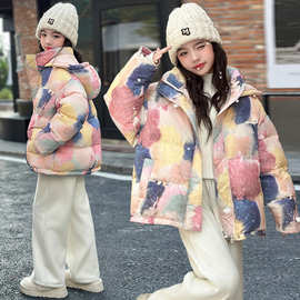 女童冬季新款加厚羽绒棉衣2025韩版儿童洋气连帽保暖棉袄一件代发