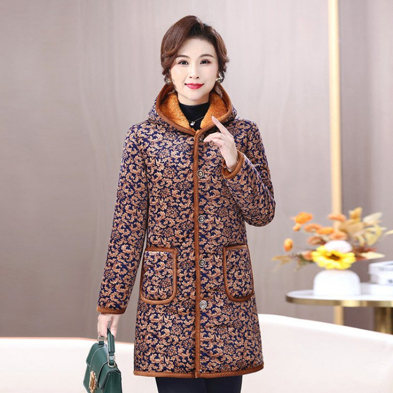 中年妈妈冬装保暖时尚中老年女装新款中长款棉衣服加绒加厚奶奶袄|undefined