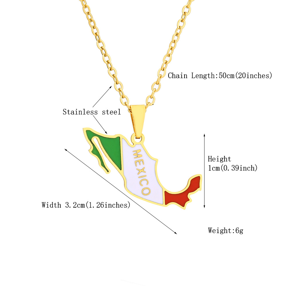 Title 1, Collana con mappa e bandiera messicana in accia...