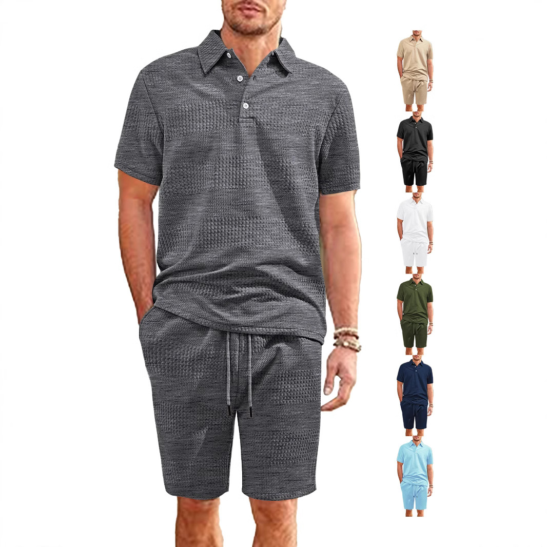 Traje deportivo casual para hombre suelto de color sólido de tela jacquard de barra horizontal grande