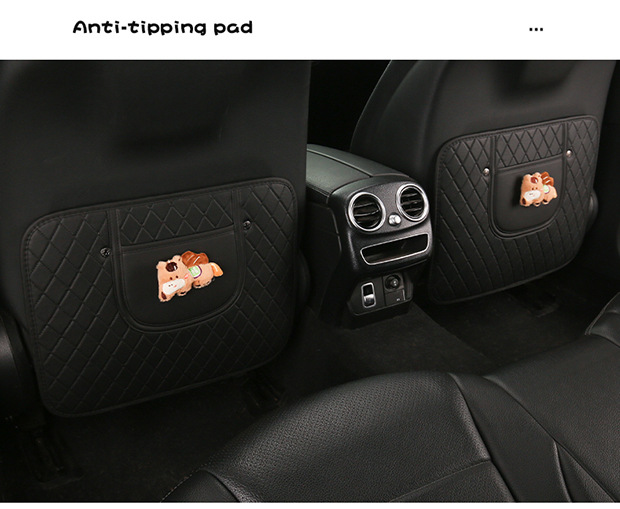 Cute Cartoon Car Seat Back Anti-Kick Pad for Ladies, Car Seat Back Anti-Dirt Pad with Storage Strap