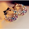 Retro earrings with bow, accessory, Korean style, diamond encrusted, flowered, wholesale