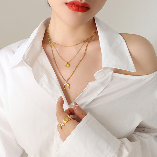European and American cool ins style niche design fashion star moon sun bracelet necklace set E147-P690
