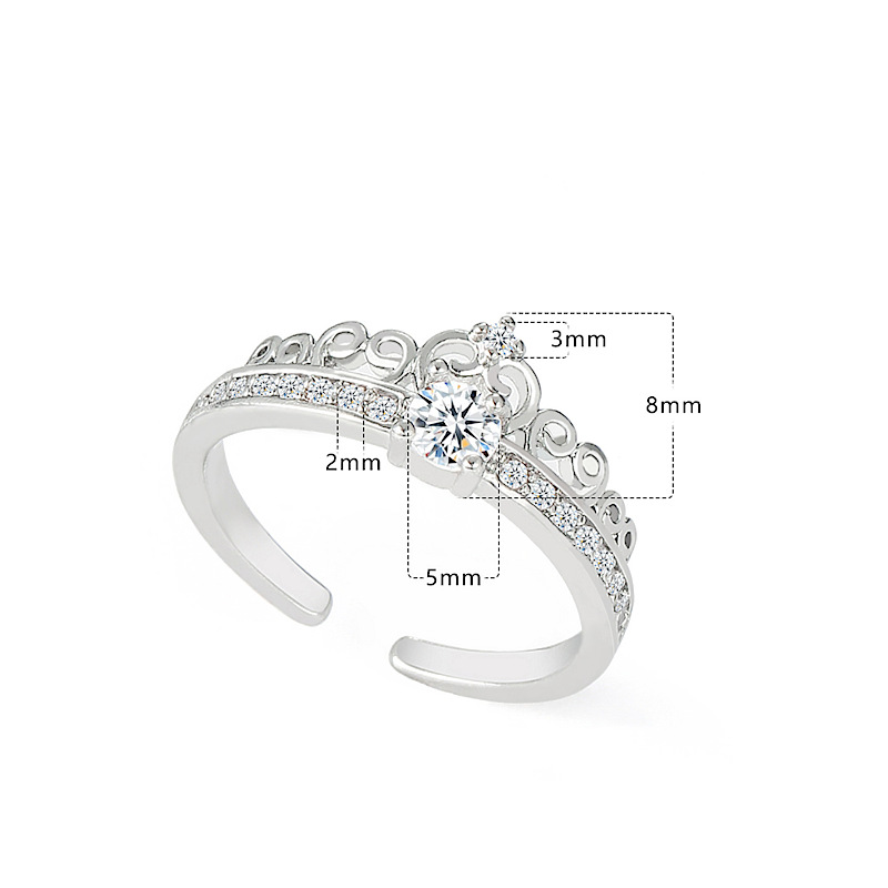 7g Weight Vacuum Plating Gold Plating Process 18K Gold Plated Copper Vacuum Plating Zircon Waves Crown Classic Style Open Ring For Women'S
