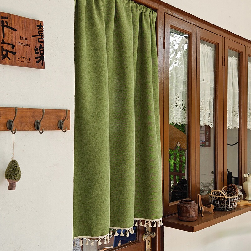 Japanese minimalist style solid color cotton-linen half curtain, door curtain, partition curtain, half-length room door curtain, no-drill installation Japanese minimalist style solid color cotton-linen half curtain, door curtain, partition curtain, half-length room door curtain, no-drill installation