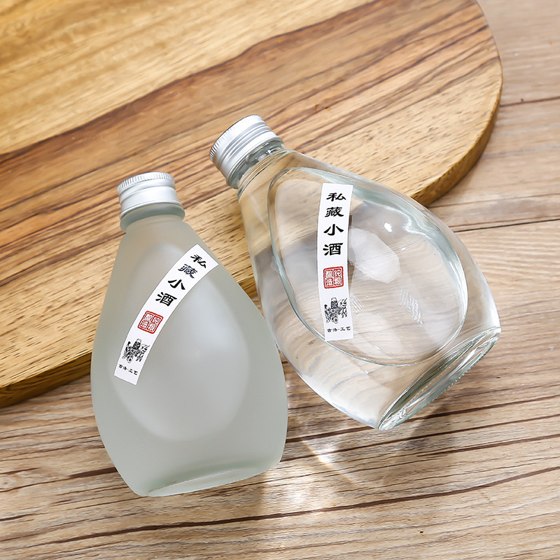 批发零售水滴形透明蒙砂玻璃饮料瓶 小酒瓶果汁瓶 100ml270ml350m