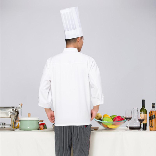 Hotel and restaurant kitchen work clothes for men plus size restaurant back kitchen pure white chef clothes long-sleeved double-breasted kitchen clothes