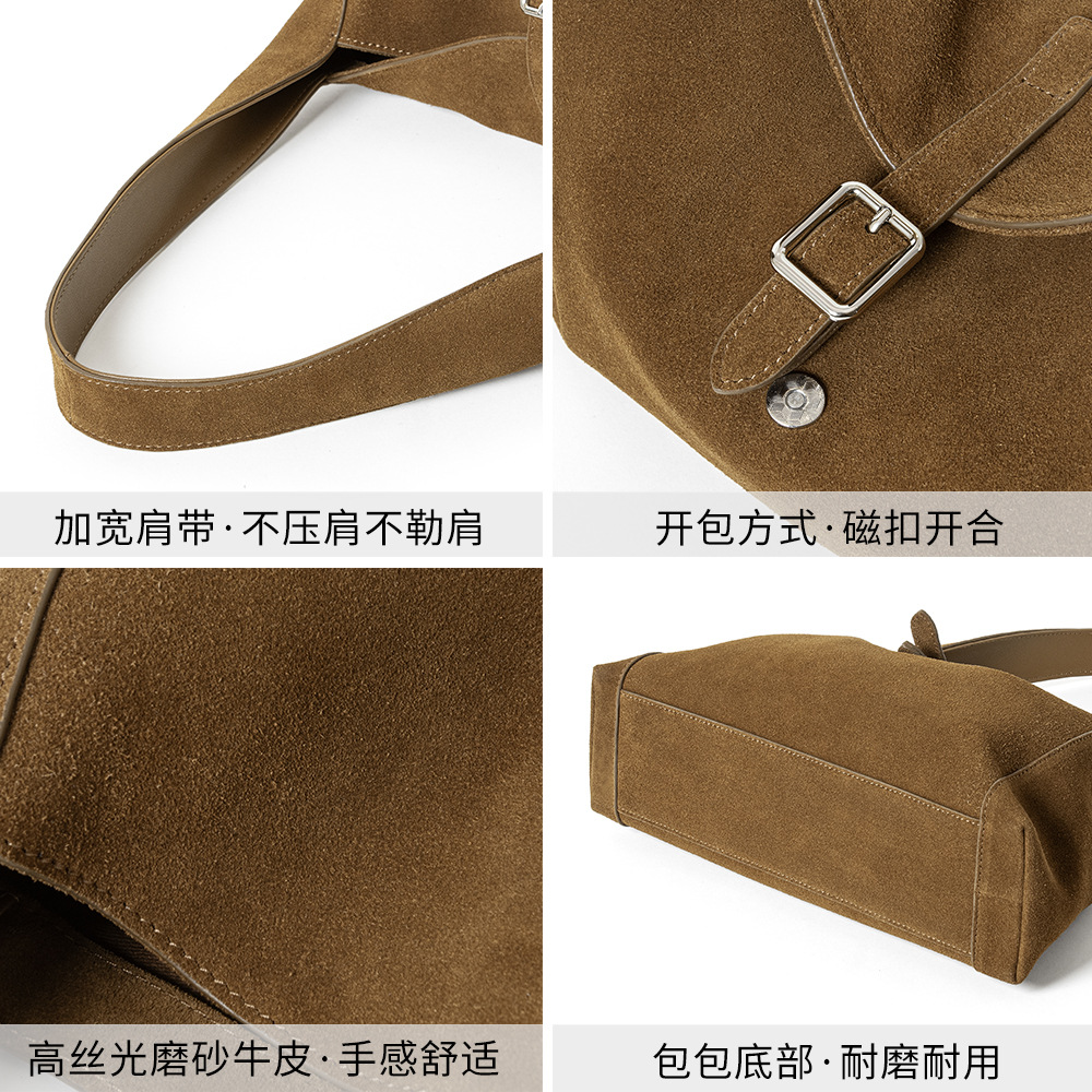 Frosted Cowhide Luxury Women's Shoulder Bag - Genuine Leather Underarm Commuter Bag, Crossbody Tote, Large Capacity - Thumbnail 2