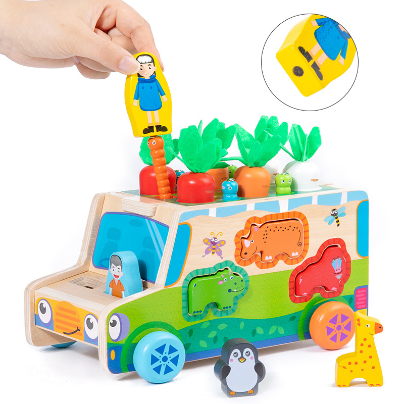 Niños multi-funcional Noah Ark trolley granja captura de insectos pesca de madera bebé educación temprana juguetes educativos de madera
