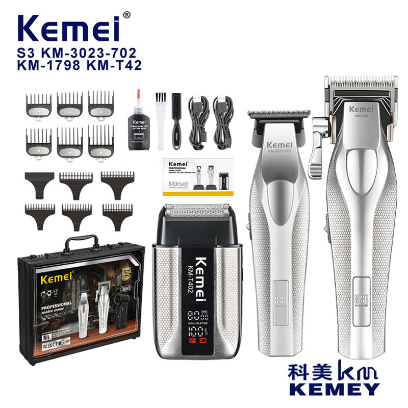 Kemei cortador de pelo eléctrico conjunto de afeitadora eléctrica pantalla digital corte de pelo profesional empuje de cabeza de aceite general S3