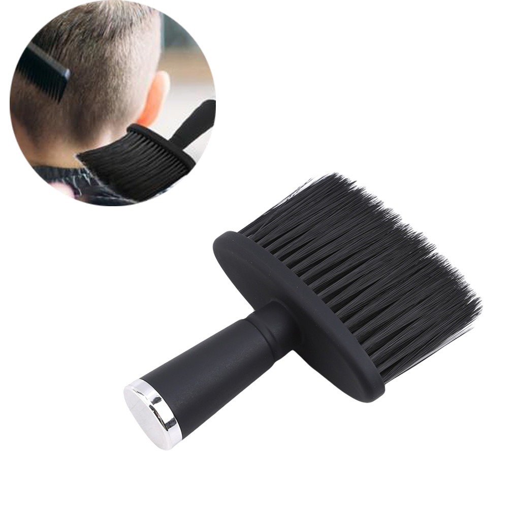 Cepillo manual de limpieza para barba y cuello, mango de plástico negro plateado, diseño ergonómico