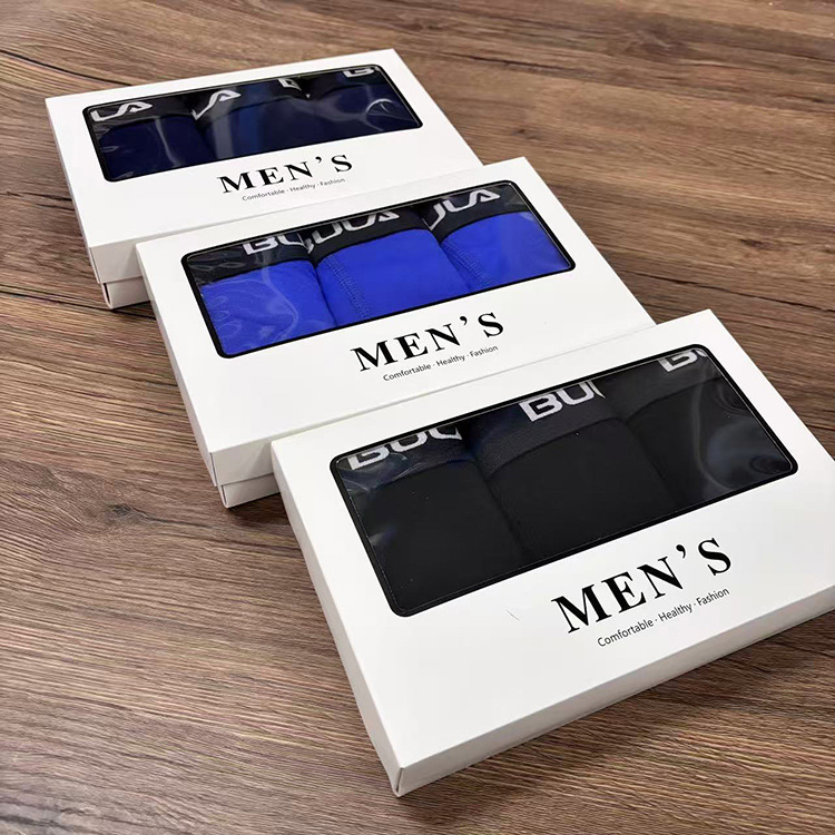 Original Foreign Trade Men's Comfortable Boxer Briefs with Lettered Edges, Solid Color, Loose Fit, Large Size Men's Underwear, 3-Pack