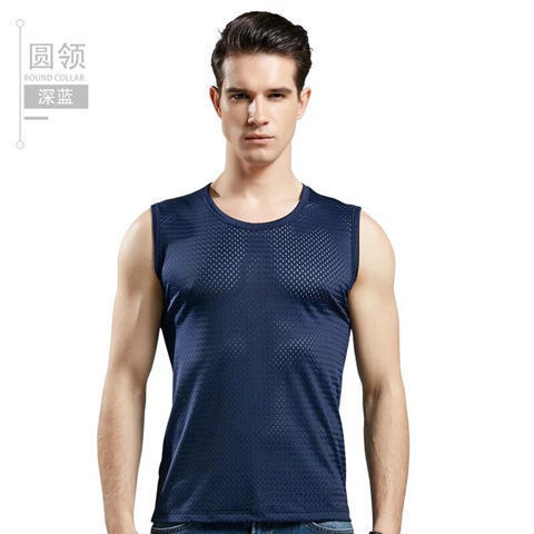 Chaleco de malla hombre deportivo ventilado hueco hielo rápido de verano camiseta sin mangas hombro amplio fábrica delgada comercio exterior al por mayor