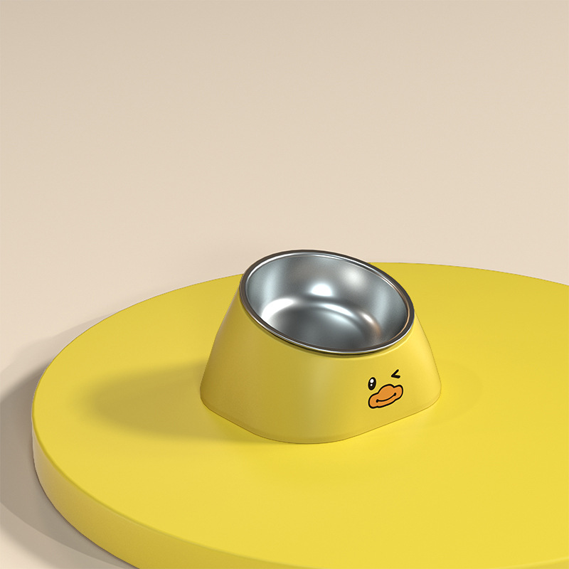 Cuenco de cerámica para gatos Cuenco para perros de acero inoxidable para proteger la columna cervical, boca oblicua, tazón doble, bebedero automático de comida lenta, tazón para mascotas tres en uno