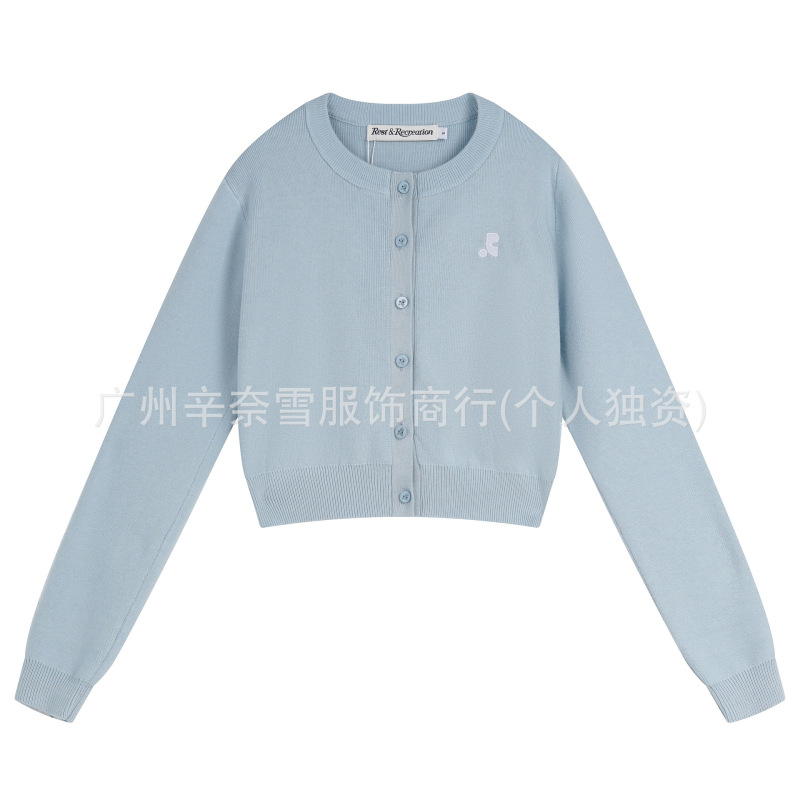 韩国restandrecreation针织衫外套女短款修身RR刺绣春秋开衫长袖|undefined