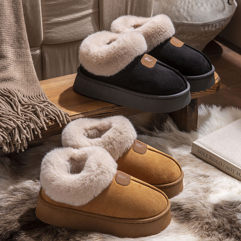 Cotton Slippers with Heel Women's Winter Outfit fleece-lined Thickened Snow Boots Indoor and Home Thick-soled Warm Bread Mao Mao Shoes