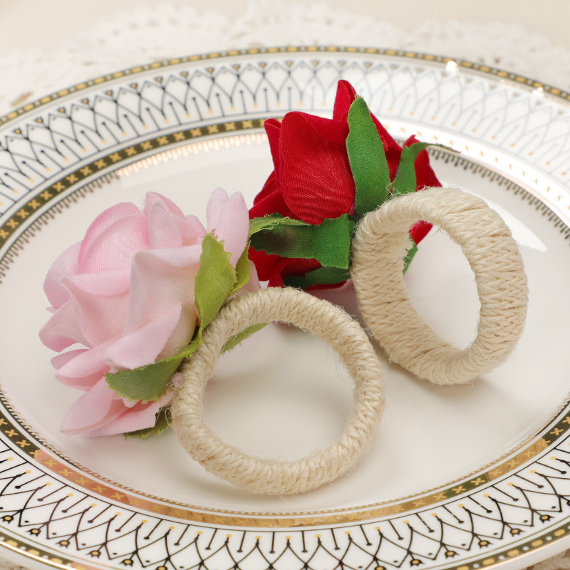 Día de San Valentín Rosa artificial servilleta hebilla occidental restaurante boca paño anillo Hotel Mesa servilleta anillo Nuevo anillo de servilleta