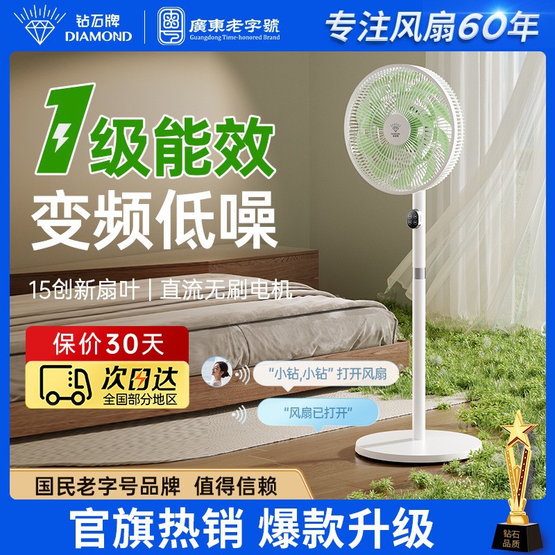Diamond Brand Dc Variable Frequency Electric Fan 2025 New Household Floor Fan First-Class Energy-Saving Versatile Light Sound Floor Fan