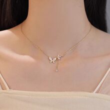 18k真金电镀锆石猫眼石蝴蝶项链轻奢高级感锁骨链时尚百搭颈链女