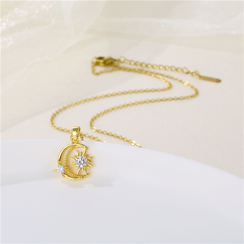 Stainless Steel Simple Style Plating Inlay Star Moon Zircon Pendant Necklace display picture 2
