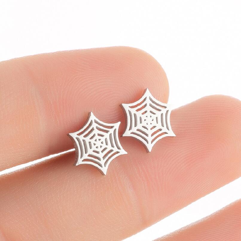 304 Stainless Steel Material Halloween Festival Spider Web Pattern PVD Coated 18K Gold Real Gold Plated Spider Web Titanium Steel Fashion Waterproof Non Tarnish Ear Studs