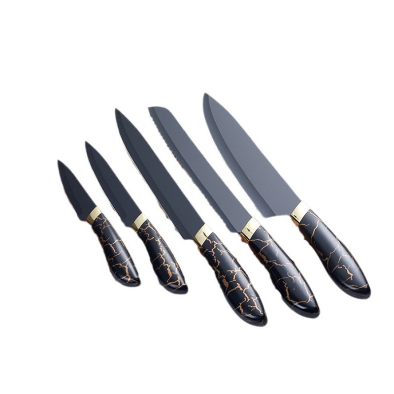 Kit de cuchillos de cocina 5 piezas de acero inoxidable mármol con cabeza galvanizada fábrica de embalaje de tarjetas de succión spot Yangjiang