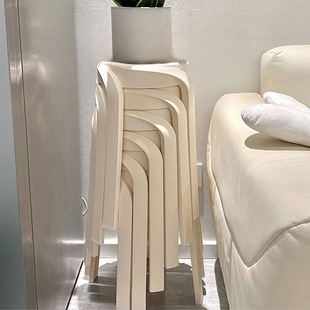 Camellia Plastic Stool Thickeneded Household Dining Table Cooked Rubber Stool Simple High Bench Scandinavian Living Room Backrest Square and Round