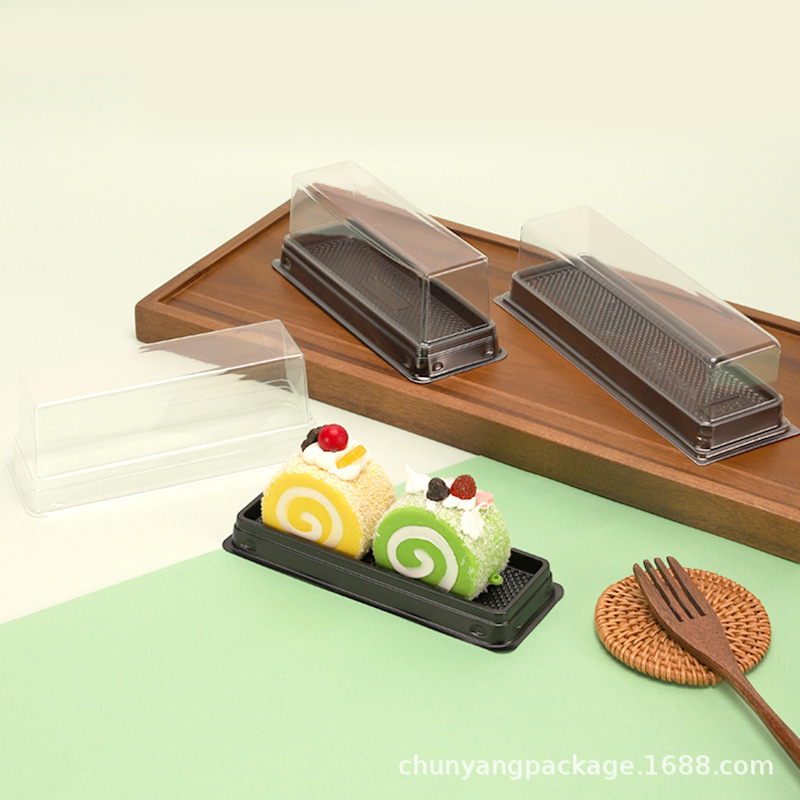 一次性透明长方形毛巾卷切件打包盒虎皮蛋糕卷法式西点长条蛋糕盒
