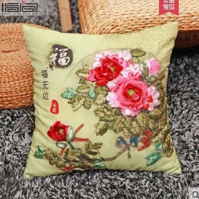 Nueva cinta de seda bordado funda de almohada hecha a mano material de bricolaje paquete cojín cubierta sala de estar tridimensional Cruz puntada entrega de una sola pieza