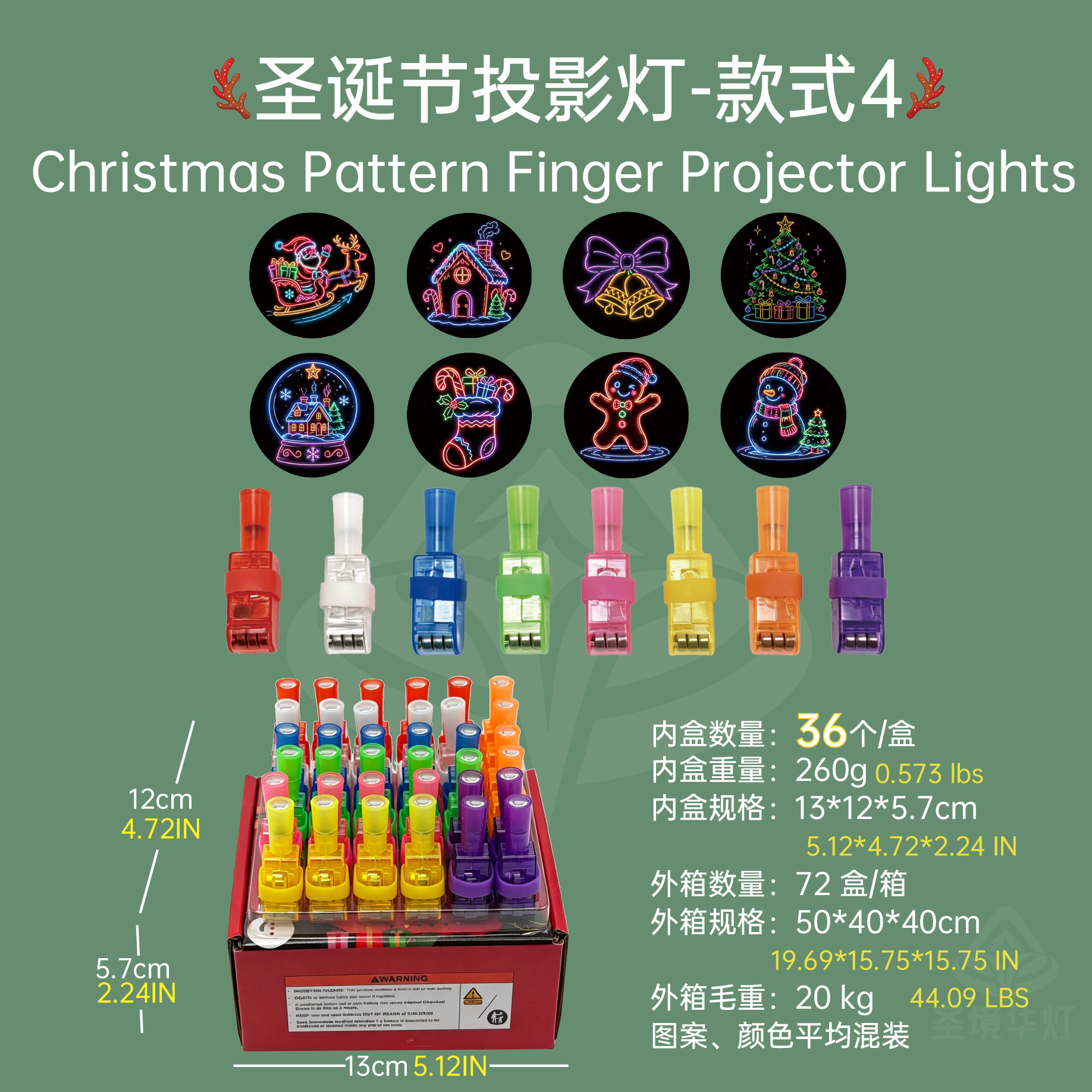 Fuente de suministro transfronteriza proyección de lámpara de dedo LED anillo luminoso de proyección de Halloween flash de Navidad Pascua