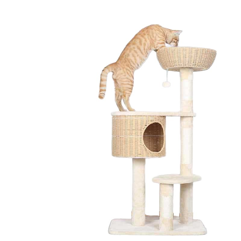Estante de gato doméstico pequeño tipo de gato estante de gato agujero de árbol gato nido de cuatro estaciones de doble capa salto de juguete de seda gato