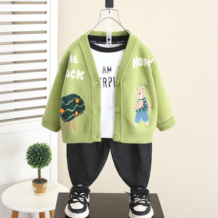 6329 Boys Cardigan Tops 2025 Spring and Autumn New Baby Autumn Style Cartoon Sweater Children's Sweater Trendy